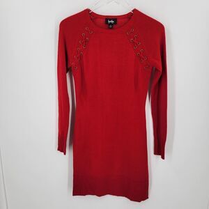 By and By Dress Women's XS Red Knit Bodycon Gromet Lace Up Shoulder Detail